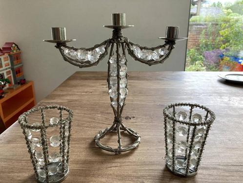 Brocante kandelaar en twee kaarshouders: ruilen, Antiek en Kunst, Antiek | Kandelaars, Glas, Ophalen