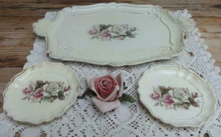 SALE Klein Italiaans barok dienblaadje, onderzetters, rozen, Antiek en Kunst, Curiosa en Brocante, Ophalen of Verzenden