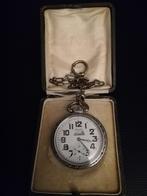 Angelus spoorweg zakhorloge met ketting, Handtassen en Accessoires, Horloges | Heren, Overige merken, Staal, Zakhorloge, Staal