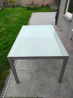 Verlengbare glazen/metalen tafel (binnen), Huis en Inrichting, Ophalen, 50 tot 100 cm, Zo goed als nieuw, Vijf personen of meer