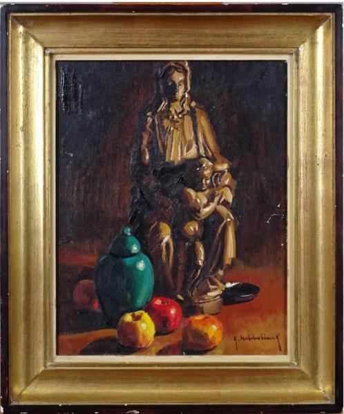 huile sur toile nature morte signe roger hebbelinck, Antiek en Kunst, Kunst | Schilderijen | Klassiek, Ophalen of Verzenden