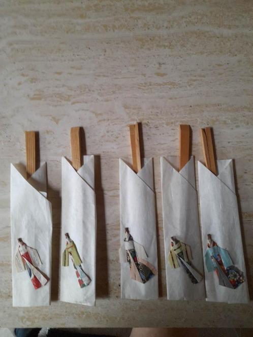 5 mooi versierde met gheisa's Japanse chopsticks (eetstokjes, Huis en Inrichting, Keuken | Bestek, Zo goed als nieuw, Los bestek