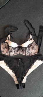 lingerie BH slip set sexy 75B zwart beige, Kleding | Dames, Ondergoed en Lingerie, Verzenden, Zwart, BH