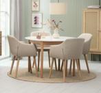 Set 4 stoelen beige stof/ eiken kleur, Huis en Inrichting, Stoelen, Ophalen, Stof