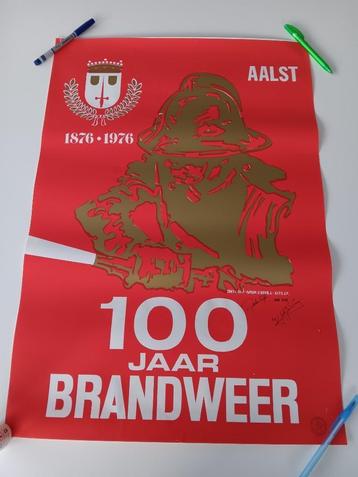 Ancienne affiche des pompiers d'Alost 1976, Enlèvement ou Envoi, Comme neuf, Panneau publicitaire