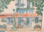 Aquarel onder lijst, Café des arts, Antiek en Kunst, Kunst | Schilderijen | Modern, Ophalen