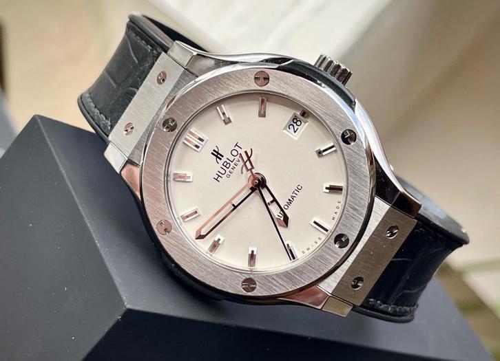 Hublot Classic Fusion Titanium 38 Opalin * FULL SET - PRO *, Handtassen en Accessoires, Armbanden, Gebruikt, Leer, Zwart, Ophalen of Verzenden