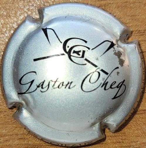 Champagnecapsule Gaston CHEQ zilver & zwart nr 02A, Verzamelen, Wijnen, Nieuw, Champagne, Frankrijk, Ophalen of Verzenden