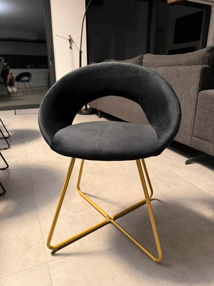 8 nieuwe zwarte en gouden eetkamerstoelen, Huis en Inrichting, Stoelen, Nieuw, Vijf, Zes of meer stoelen, Stof, Zwart, Ophalen