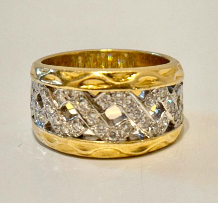 Exclusieve 18 karaat gouden ring 14,9 gram met 38 diamanten!, Bijoux, Sacs & Beauté, Bagues, Femme ou Homme, 18 à 19, Jaune, Or
