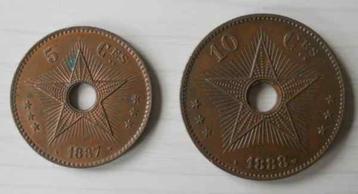 5 centimes 1887 et 10 centimes 1888  Etat Indépendant Congo disponible aux enchères