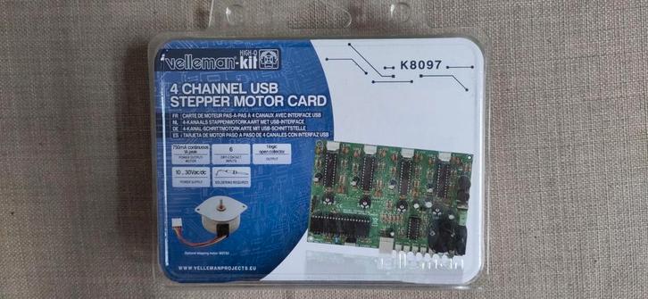 Velleman K8097 Kit: 4-KANAALS STAPPENMOTORKAART, Hobby en Vrije tijd, Elektronica-componenten, Zo goed als nieuw, Ophalen of Verzenden