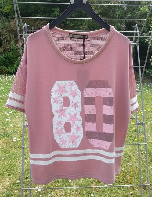 sweater/t-shirt oud-roos + print wit rug + gaatjes S-M, Vêtements | Femmes, T-shirts, Neuf, Taille 38/40 (M), Rose, Manches courtes