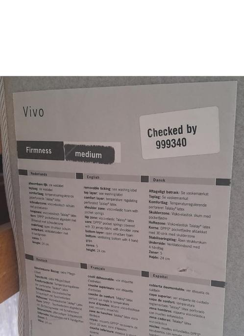 Auping Vivo 1p matrass, 5 zones - 24cm, Huis en Inrichting, Slaapkamer | Matrassen en Bedbodems, Zo goed als nieuw, Matras, 90 cm