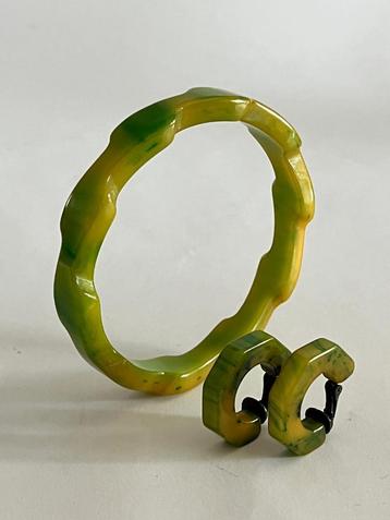 Groen Bakeliet - Catalin Armband en Oorbellen beschikbaar voor biedingen