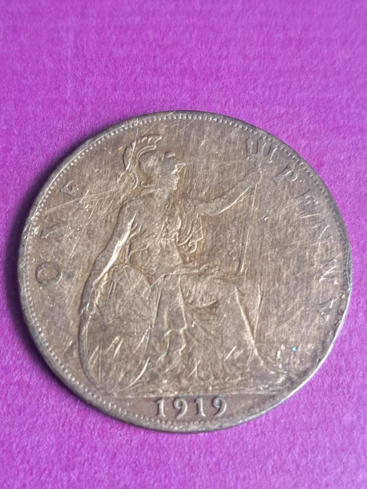 1919 Engeland 1 penny George V, Postzegels en Munten, Munten | Europa | Niet-Euromunten, Losse munt, Overige landen, Verzenden
