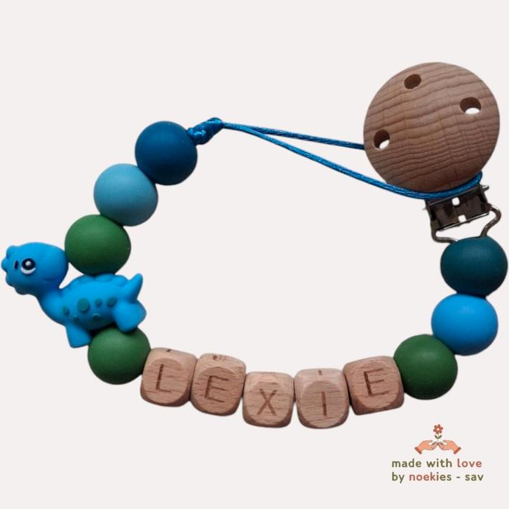 noekies naam speenkoord Dino blauw groen, Kinderen en Baby's, Speelgoed | Babyspeelgoed, Nieuw, Overige typen, Verzenden