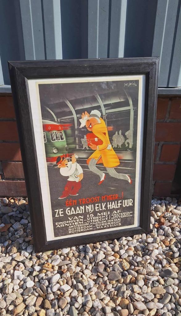 Antieke NS Reclame Poster, ontwerp is van Joop Geesink😍, Verzamelen, Spoorwegen en Tram, Gebruikt, Trein, Overige typen, Ophalen