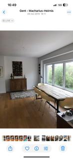 Grote tafel zwart stalen onderstel met wagonplanken, Huis en Inrichting, Tafels | Eettafels, Ophalen, Zo goed als nieuw