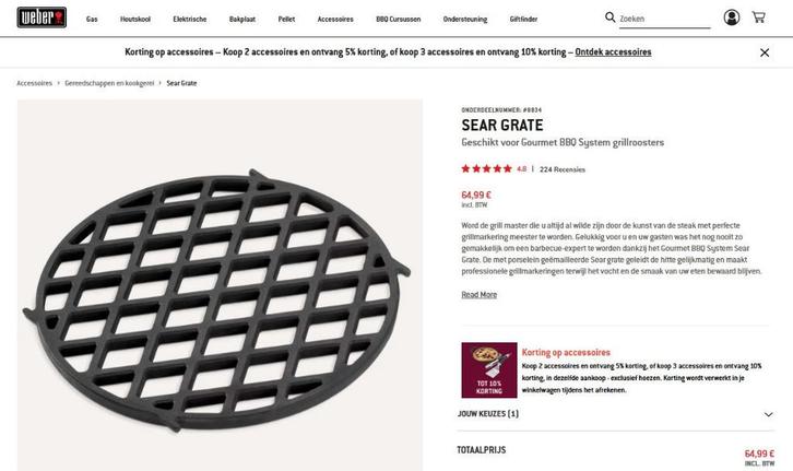 Weber - Sear Grate (Gourmet BBQ System grillrooster), Tuin en Terras, Barbecue-accessoires, Nieuw, Ophalen