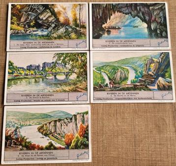 5 oude Liebig prenten: Rivieren in de Ardennen, Enlèvement ou Envoi, Utilisé, Nature, Gravure