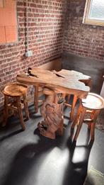 Houten boomstammen tafel met 4 krukjes, Ophalen