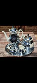 Service à café/thé vintage en porcelaine argentée de 5 pièce, Enlèvement ou Envoi