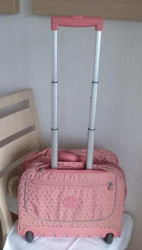 Kipling trolley in roze en goud + apenbal, Handtassen en Accessoires, Tassen | Schooltassen, Gebruikt, Aktetas of Boekentas, 40 tot 50 cm