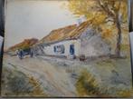 Aquarelle ancienne — Ferme flamande — Signée '49, Enlèvement