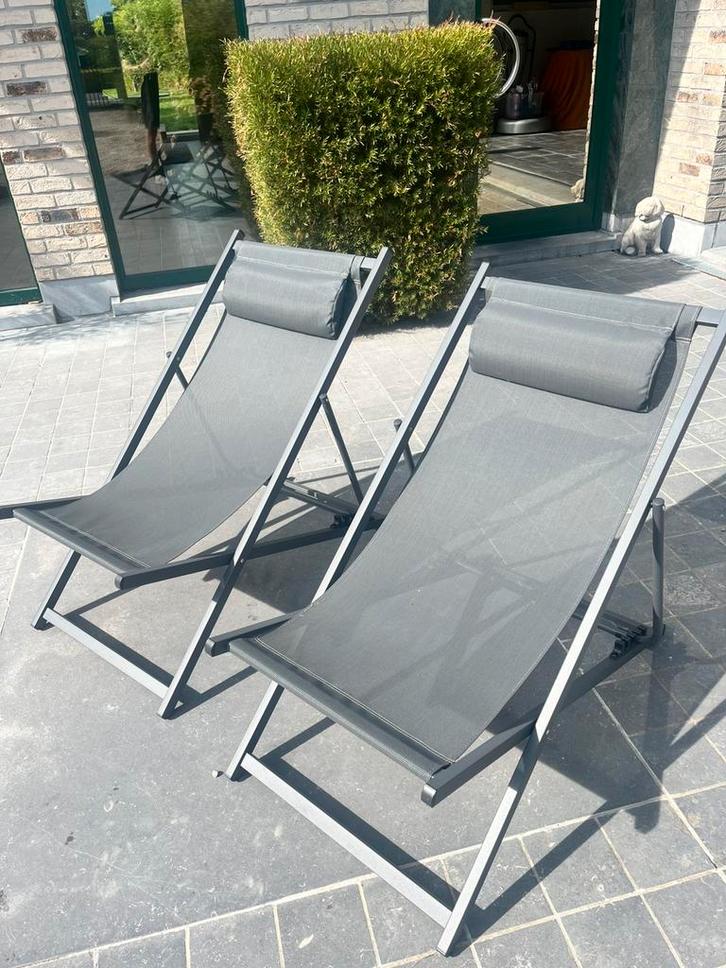 Strandstoel Antraciet, Tuin en Terras, Ligbedden, Zo goed als nieuw, Textileen, Ophalen