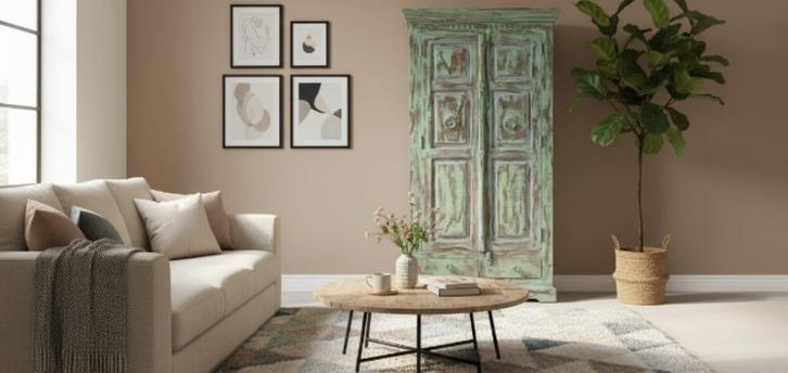 Hoge India kast, Huis en Inrichting, Kasten | Kleerkasten, Zo goed als nieuw, 150 tot 200 cm, 50 tot 100 cm, 25 tot 50 cm, Met lade(s)