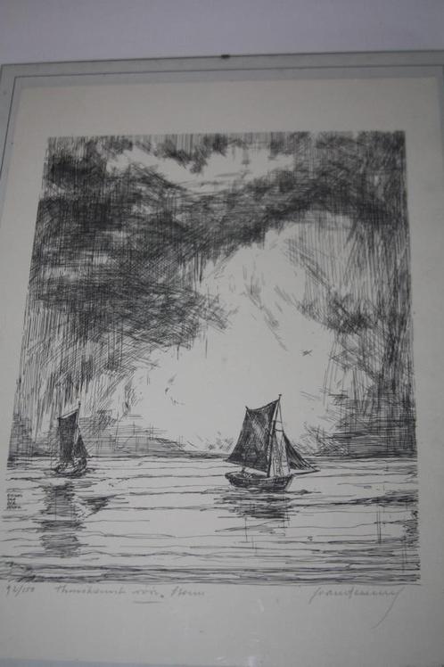 92/150 Frans Van Der Veken , Thuiskomst voor storm ( druk ), Antiek en Kunst, Kunst | Litho's en Zeefdrukken, Ophalen of Verzenden
