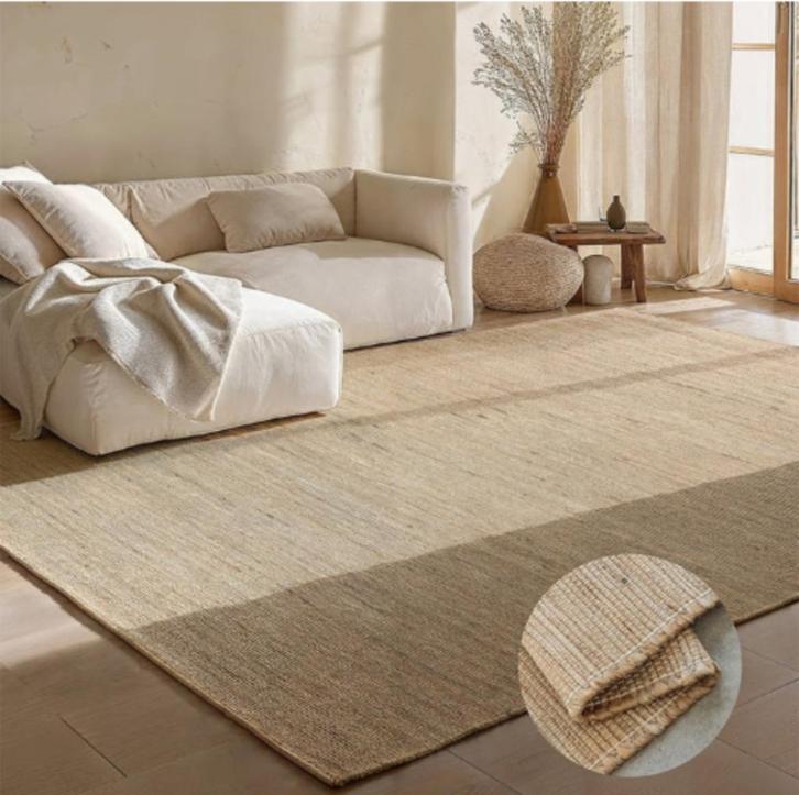 Jute Wol Katoen Vloerkleed - Beige 190x280cm, Huis en Inrichting, Stoffering | Tapijten en Vloerkleden, Nieuw, 150 tot 200 cm