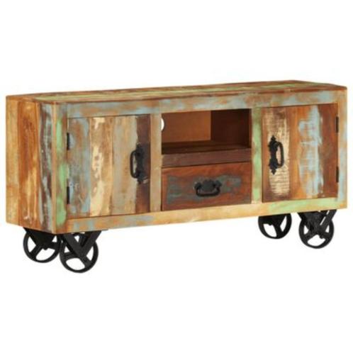 Nieuw Tv-meubel op wielen van massief gerecycled hout, Maison & Meubles, Armoires | Mobilier de télévision, Neuf, Moins de 100 cm