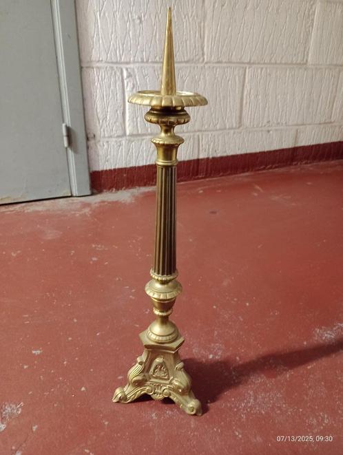 Antieke kaarshouder, kaarshouder, religieuze kandelaar, Antiek en Kunst, Antiek | Kandelaars, Koper of Brons, Ophalen of Verzenden
