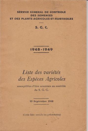 Boek met variëteiten van landbouwsoorten (S.G.C.) 1948-1949 beschikbaar voor biedingen