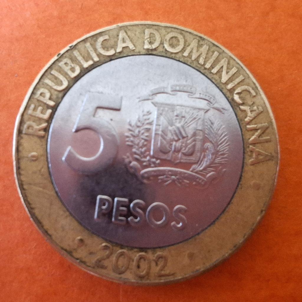 Pièce de monnaie 5 pesos (2002) République Dominicaine, Envoi, Monnaie en vrac