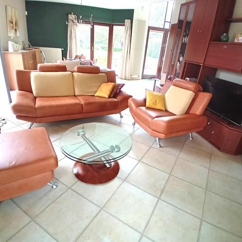 Designer Rolf Benz salonmeubels (bank, fauteuil en poef), Huis en Inrichting, Zetels | Complete zithoeken, Gebruikt, Leer, Ophalen