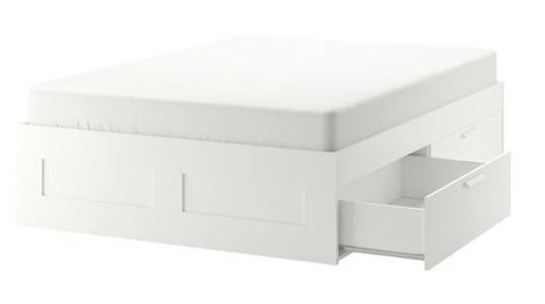 Tweepersoonsbed 160*200, Huis en Inrichting, Slaapkamer | Bedden, Zo goed als nieuw, Tweepersoons, 160 cm, 200 cm, Hout, Wit, Ophalen