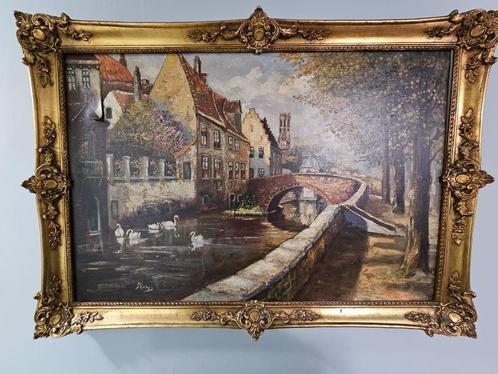 Brugse schildering met lijst 100 x 70, Antiek en Kunst, Kunst | Schilderijen | Abstract, Ophalen