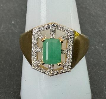 Zeer mooie sterling zilveren ring met natuurlijke smaragd  beschikbaar voor biedingen