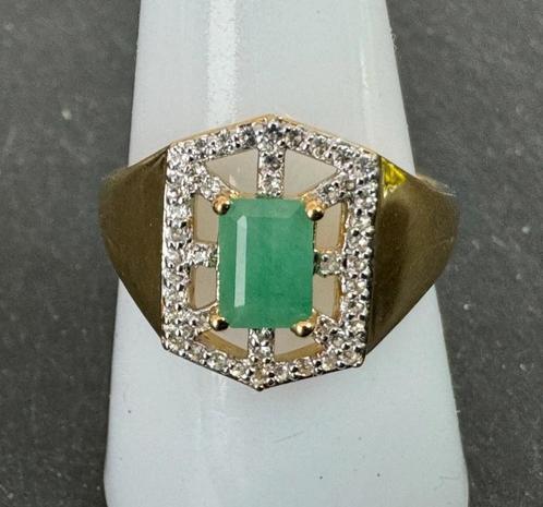 Zeer mooie sterling zilveren ring met natuurlijke smaragd, Handtassen en Accessoires, Ringen, Nieuw, Dame, 20 of groter, Geel