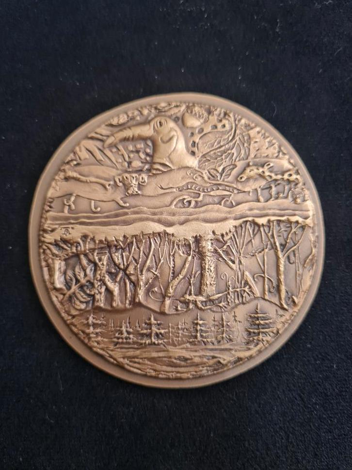 Grote Belgische kunstmedaille genummerd 067/120 bosbrons, Postzegels en Munten, Penningen en Medailles, Brons, Ophalen of Verzenden