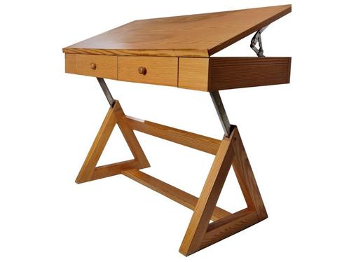 Verstelbaar bureau tekentafel dennenhout Hulsta Young Life, Huis en Inrichting, Bureaus, Gebruikt, Bureau, In hoogte verstelbaar
