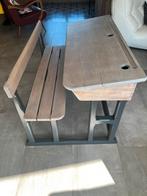 Massief houten schoolbank voor 2 leerlingen + opbergruimte, Ophalen, Gebruikt, Bureau