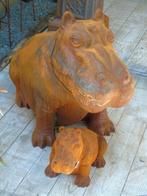 Roestig gepatineerd gietijzeren beeld van een nijlpaard..., Tuin en Terras, Tuinbeelden, Ophalen of Verzenden, Nieuw, Metaal, Dierenbeeld