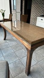 Houten tafel met glazen blad, 50 tot 100 cm, 150 tot 200 cm, Gebruikt, Rechthoekig