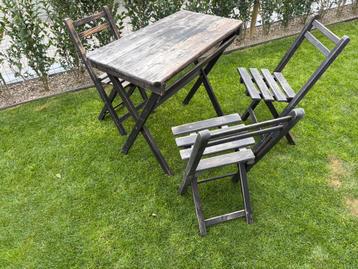 Franse bistro set in hout - 4 delig - opklapbaar beschikbaar voor biedingen