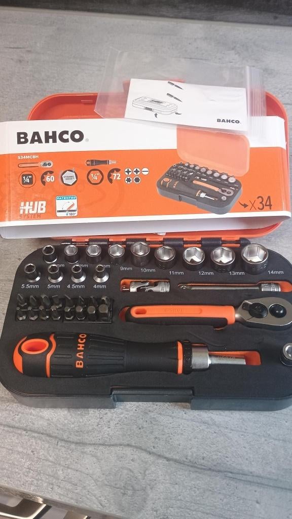 BAHCO bitset met 3/4 doppen en zeskantjes 34-delig -, Auto diversen, Autogereedschap, Nieuw, Ophalen of Verzenden