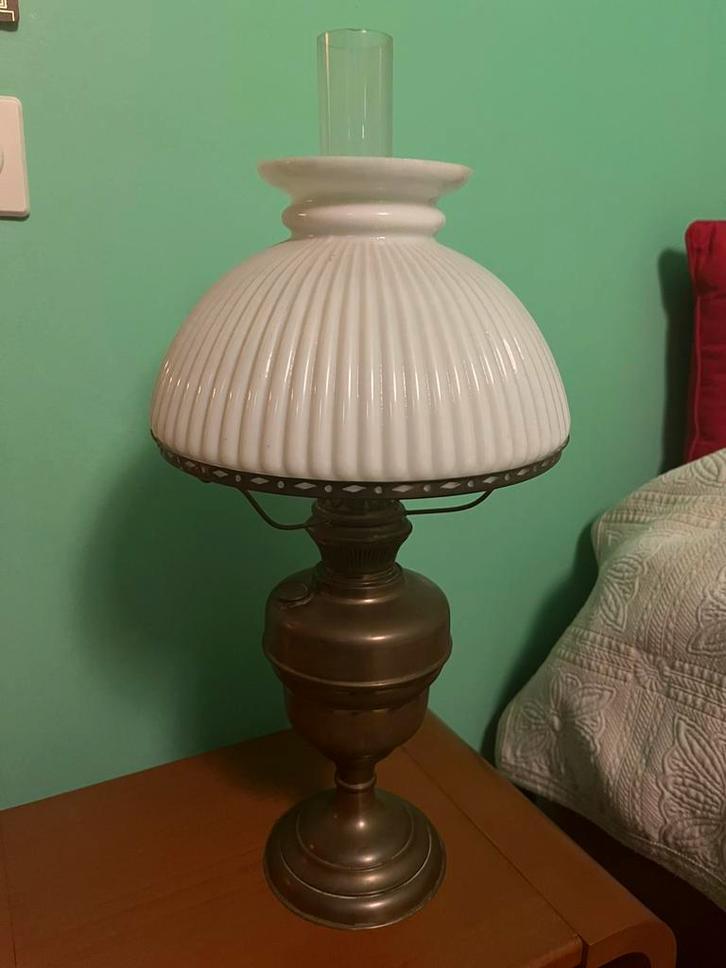 Lampe quinquet ancienne, Huis en Inrichting, Lampen | Tafellampen, Gebruikt, Glas, Overige materialen, Ophalen